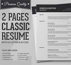 个人简历模板(INDD/DOCX/PSD)：Two Pages Classic Resume CV Template